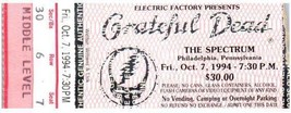 Vintage Grateful Dead Ticket Stub October 7 1994 Philadelphia Pennsylvania - £27.29 GBP