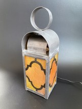 19th C. Antique Tin Converted Lantern Lamp w/ Mica Isinglass Moroccan Panels 11&quot; - £156.63 GBP