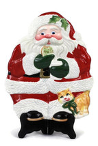 Fitz and Floyd Classics 2004 Santa & Cat Canape Cookie Candy Plate Dish 9 3/4" - £15.42 GBP