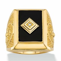 14K Yellow Gold Plated Black Onyx Emerald Simulated Cross Mens Ring - £85.18 GBP