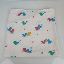 White Cotton Flannel Baby Blanket Duck Pastel Blue Pink Green Yellow Vintage - £23.87 GBP
