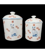 Vintage Ceramic Canister Set of 2 Cat Lady Kitty Kitten Italian Coral Bl... - £37.23 GBP