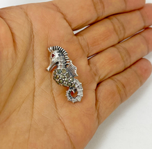 Marcasite Seahorse Brooch 925 Sterling Silver, Handmade Sea Animal Jewelry Gifts - £35.96 GBP