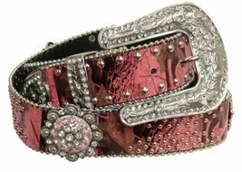 Western Style Bling! Pink Camo Leather Adult Belt w/Removable Buckle Ladies size - £20.06 GBP