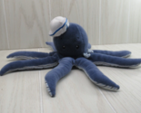 The Preppy Pelican Plush  Blue Octopus With Sailor Hat Anchor striped Bow - $20.78