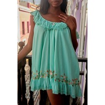 New FREE PEOPLE Buttercup Floral Embroidered Mini Dress $168 LARGE Green... - $88.20