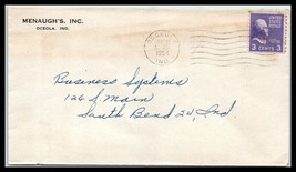 1954 US Ad Cover - Menaugh&#39;s Inc, Oceola, Indiana to South Bend B6 - £2.32 GBP