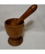 Matching mortar &amp; pestle turned? wood, good used condition, possibly han... - $45.00