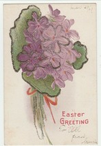 Vintage Postcard Easter Violets Glitter Trim Undivided Back - £6.30 GBP