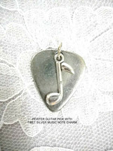 Cast Usa Pewter Guitar Pick Pendant &amp; Alloy Music Note Charm Adj Necklace - £9.53 GBP