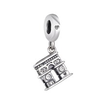 925 Sterling Silver Arc de Triomphe Dangle Charm With Clear CZ Pendant Charm  - £13.68 GBP