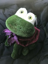 Gently Used Ty KING Plush Green Jointed Frog w Cranberry Cape Stuffed Animal – - £7.27 GBP