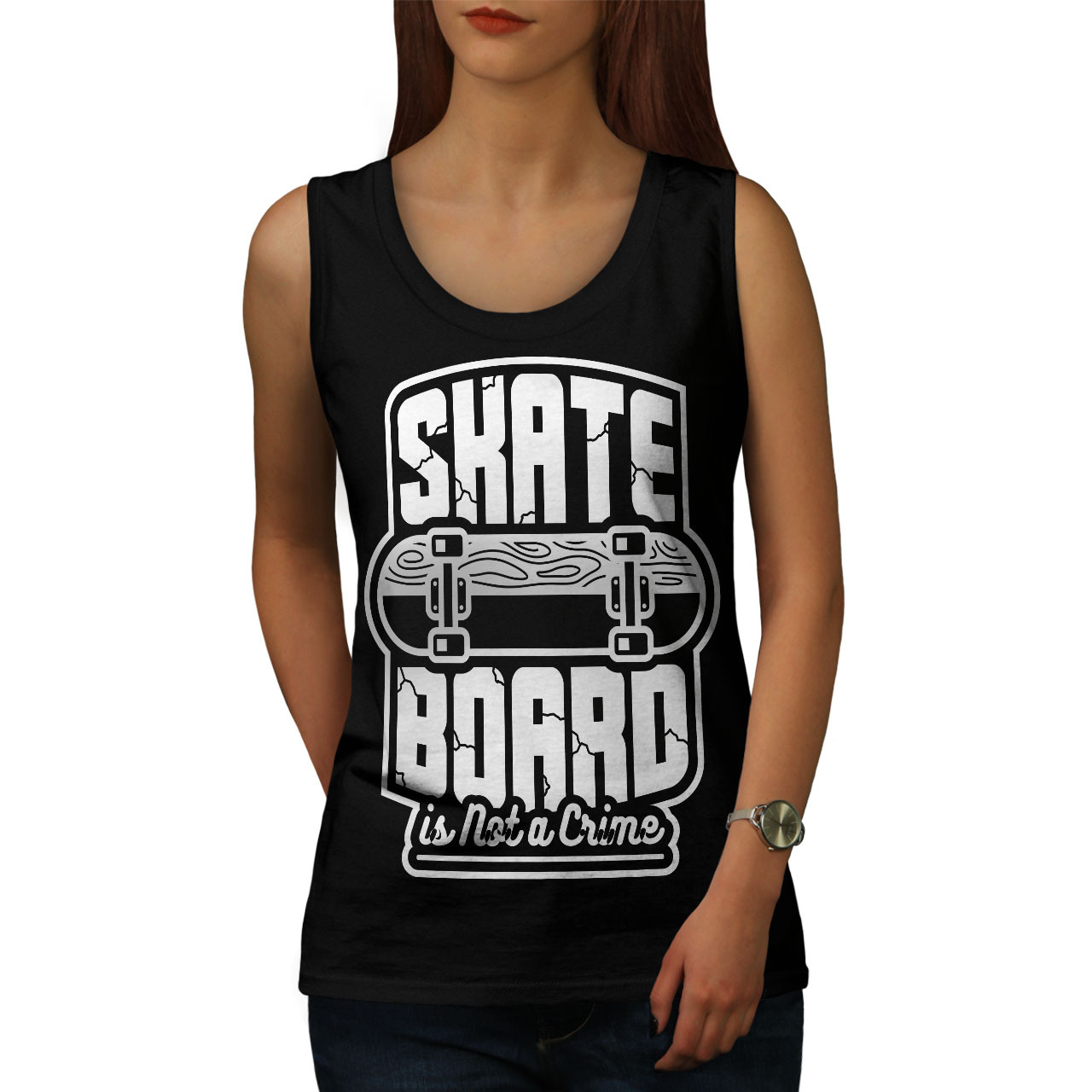 Skate Board Tee Street Style Women Tank Top - $12.99