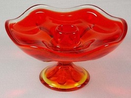 Viking Art Glass Epic 6 Petal Persimmon Taper Candle Holder Compote, Orange Yell - $27.00