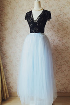 Light-blue Full Tulle Skirt Outfit Women Custom Plus Size Tulle Maxi Skirts image 7