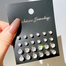 12 Pairs Fashion Classic Shiny Earrings Unisex Stud Set Cz Fast Free Shi... - $12.89