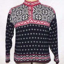 Vintage LL Bean Black Fair Isle Snowflake Nordic Pullover Sweater M Made in USA - £55.12 GBP