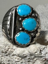 Turquoise ring Navajo size 10 sterling silver women men - £156.20 GBP