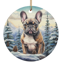 Cute French Bulldog Dog Christmas Winter Vintage Ornament Ceramic Gift Decor - £11.55 GBP