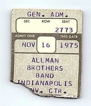 Allman Brothers Bande Concert Ticket Stub Novembre 16 1975 Indianapolis Indiana - £53.56 GBP