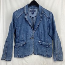 Vaccini Size XL Women&#39;s Blue Distressed Denim Blazer Boho Retro Coat Jacket - £11.94 GBP