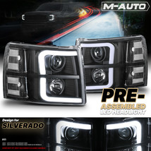 [LED-C LIGHT BAR] Black Projector Headlight+6000K Bulb for 2007-2014 Silverado - £229.07 GBP