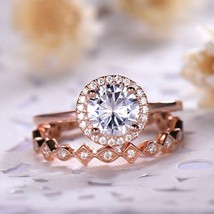 2.00 Ct Round Cut Diamond Engagement Ring Wedding Band Set 14k Rose Gold Fn - £78.75 GBP
