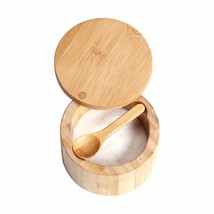 Bamboo Salt Cellar Bowl Box Container With Built-In Spoon To Avoid Dust,... - £27.17 GBP