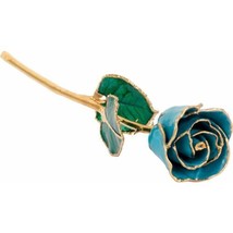 24k Gold Dipped Aquamarine Lacquer Real Rose Valentine&#39;s Day Holiday Gift - £78.32 GBP