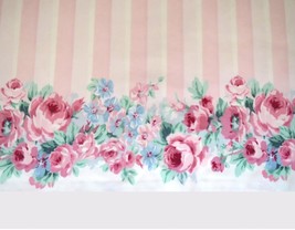 JP Stevens 1980 Full Flat Sheet Wide Pink White Stripes Pink Rose Hem - $19.00