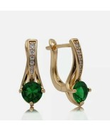 2CT Simulated Emerald & Diamond Drop & Dangle Earrings 14K Yellow Gold Plated - $53.11
