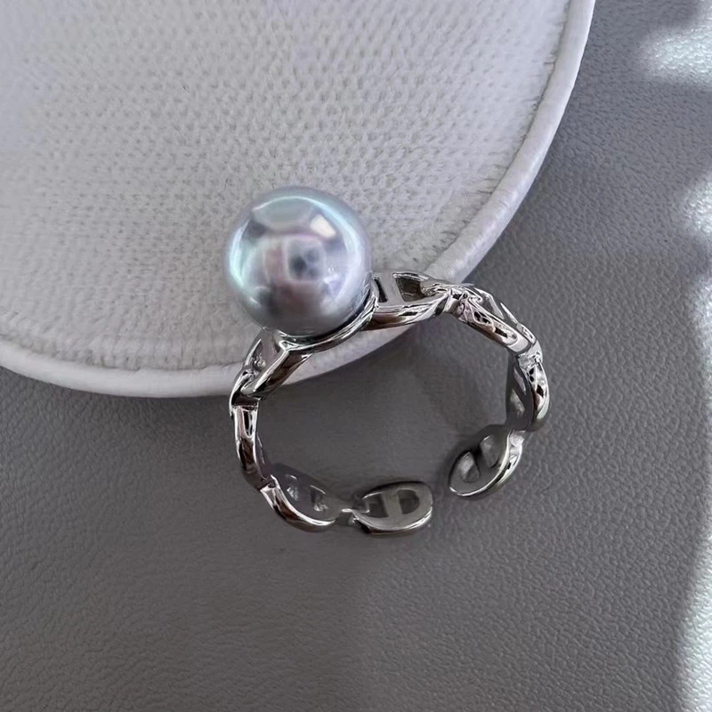 100% Natural Silver Grey Pearl Ring 7-8MM Japan Sea Akoya Gendo Ma Seiko... - £38.28 GBP