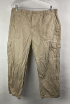 Magellan Vintage Mens 38x30 Beige 100% Cotton Cargo Pants Hook &amp; Loop Pockets - £15.94 GBP