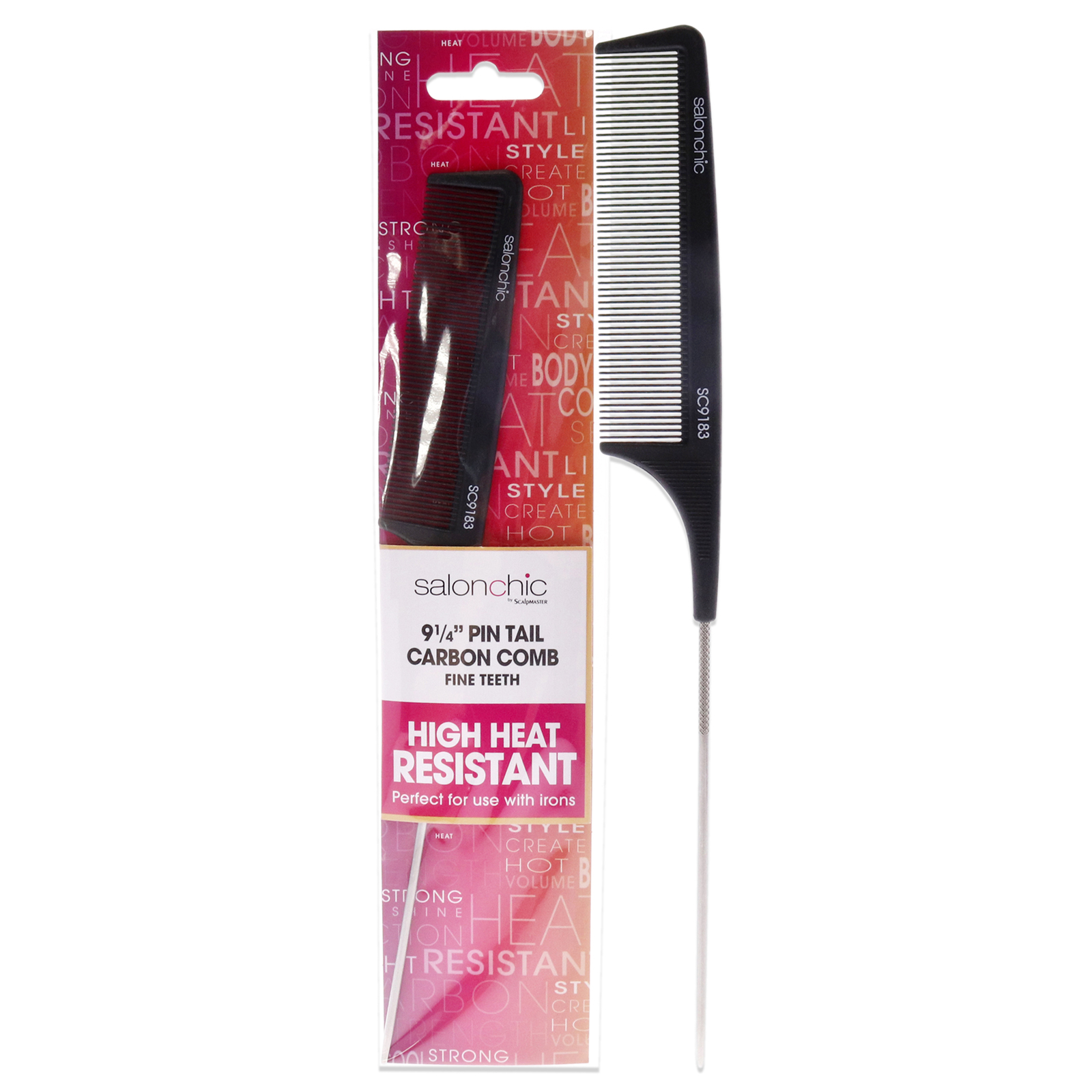 Pin Tail Carbon Comb High Heat Resistant 9.25 - Fine Teeth by SalonChic  - $7.90