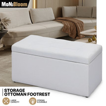 31&quot; Rectangular Storage Fabric Ottoman Bench White Upholstered Bedroom Footstool - £118.66 GBP