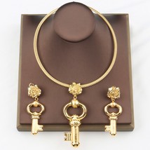 African Gold Color Jewelry Sets Fashion Key Cross Pendant Earrings Necklace Set  - £43.89 GBP