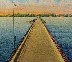 c1930 Sandusky Bay Bridge Port Clinton Ohio Linen Postcard Lake Erie Water View - £13.70 GBP