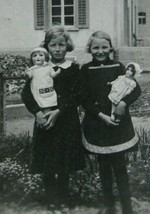 1930s B&amp;W Snapshot 2 Young Girls Dolls Happy Sad 3.5&quot;x2.25&quot; - £2.31 GBP