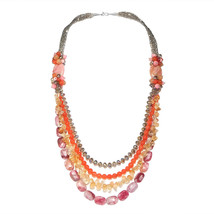 Cascading Mix Pink Stones Statement Layer Necklace - £29.76 GBP