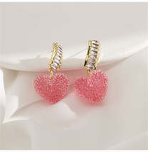 Pink Crystal &amp; 18K Gold-Plated Heart Drop Earrings - £11.18 GBP