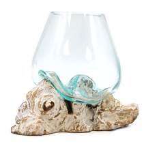 Molton Glass Large Bowl On A Whitewashed Wooden Stand - $47.99