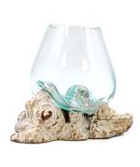 Molton Glass Large Bowl On A Whitewashed Wooden Stand - £37.73 GBP