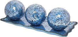 Vcuteka Decorative Balls And Glass Bowl, 4 Inch Mosaic Sphere Balls, Blue - £34.80 GBP