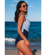 Sky Blue Color Block One Shoulder Backless One-piece Swimwear - €11,48 EUR