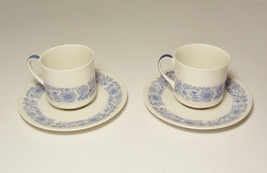 Vintage Royal Doulton Cranbourne 2 Tea Cups Saucers Blue White Flowers - £7.90 GBP