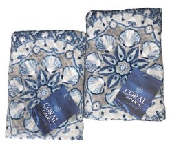 Coral Cove Shell Medallion Plush Hand Towels Beach Summer House Set of 2 Blue - £29.18 GBP