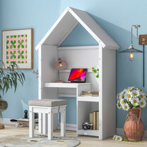 House-Shaped Desk With A Cushion Stool,White - £128.14 GBP