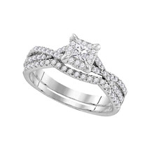 10k White Gold Round Diamond Bridal Wedding Engagement Ring Band Set 5/8 Ctw - £783.69 GBP