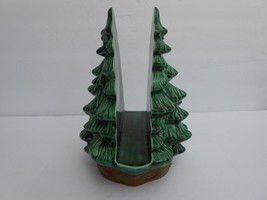 Vintage Handmade Ceramic Glazed Christmas Tree Card Napkin Holder 9&quot; tall - £27.25 GBP