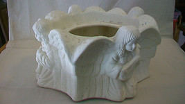 WHITE PLASTER FLOWER POT HOLDER WITH ANGELS - $47.50